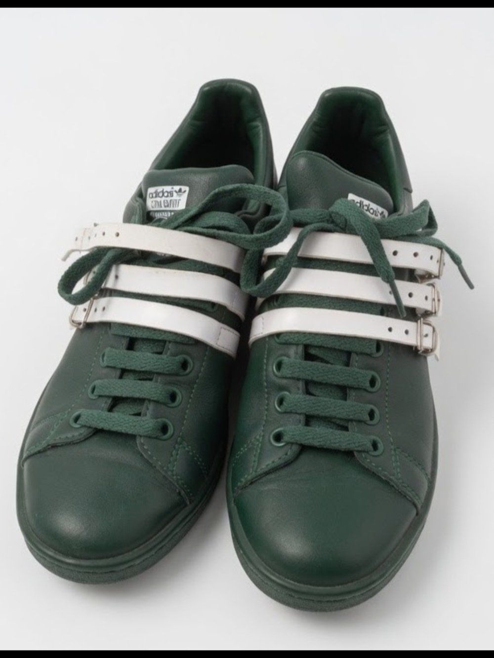 Raf Simons X Adidas Men’s Green Leather Sneakers with White Strap Accents 6.5